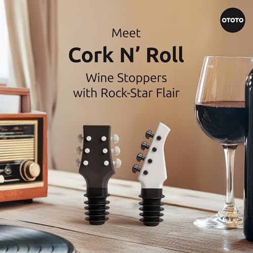 OTOTO Guitar Wine Stoppers Set - Wine Cork, Wine Cap - Unique Kitchen Gadgets, Cooking Gifts for Women, Kitchen Essentials, Kitchen Utensils, Funny Gift, Kitchen Accessories - (Cork n' Roll)