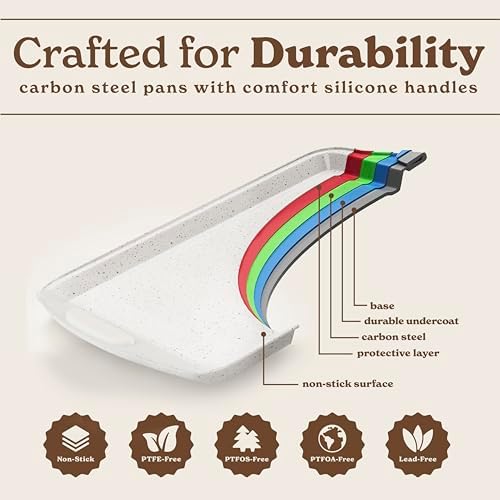 Country Kitchen Nonstick Stackable Bakeware Set - Durable, Easy Release Baking Set, Cream, 14 Pcs