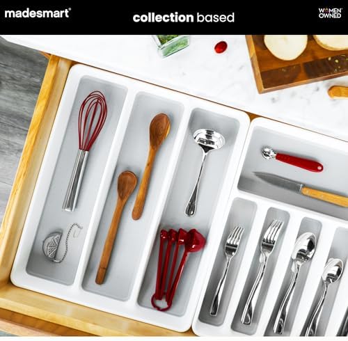 madesmart Classic Utensil Tray, White, 3 Compartment (Pack of 6)