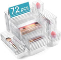 Vtopmart 72 PCS Clear Plastic Drawer Organizers Set, 4-Size Versatile Bathroom and Vanity Organizer Trays, Non-Slip Storage Containers for Makeup, Jewelries, Bedroom，Kitchen Utensils and Office