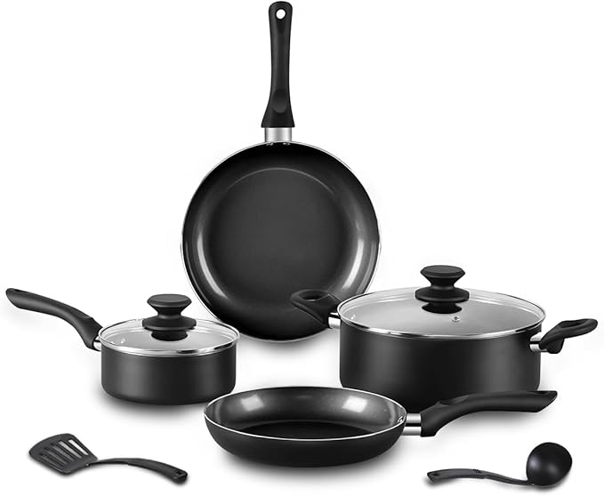 BECIGAR 8pcs Black Ceramic Pots and Pans Set, Cooking Pan Set, Cooking Pot Set by BecigarCookware
