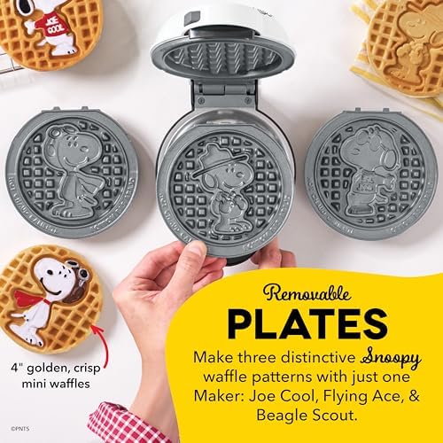 Peanuts x Dash Snoopy MultiMaker Mini Waffle Maker, Ceramic Nonstick, White