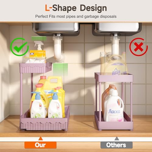 Sevenblue 3-Pack 2-Tier L-Shaped Under Sink Organizers with Sliding Drawers