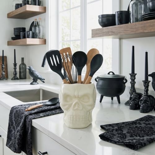 Yungyan Ceramic Skull Utensil Holder for Kitchen Gothic Kitchen Accessories