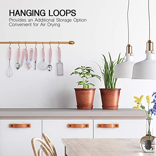 COOK WITH COLOR Kitchen Gadget Set Stainless Steel Utensils with Soft Touch Handles, 7 Pieces, Stainless Steel Pink