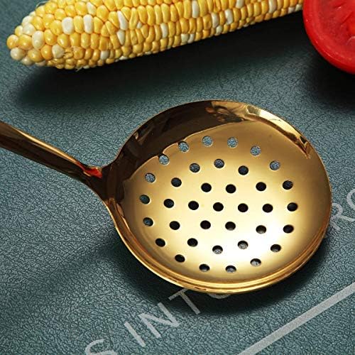 Gold Skimmer, Berglander Metal Strainer With Titanium Gold Plating, Kitchen Cooking Skimmers For Non-Stick Cookware, Dishwasher Safe, Easy to Clean