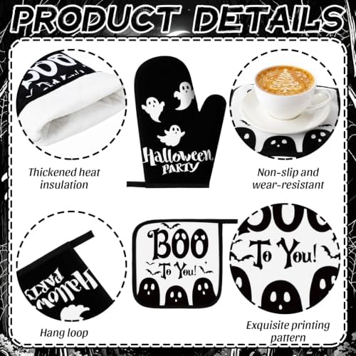 Fanfanwin 10 Pcs Halloween Kitchen Decor Set, Black White Ghost, Boo