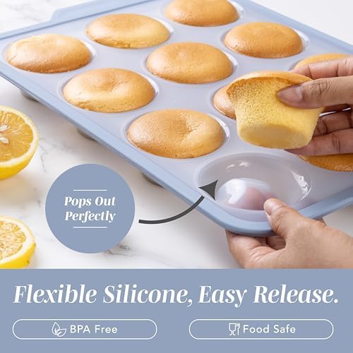 COOK WITH COLOR 17 Pc. Silicone Baking Pan Set - Non-Stick & Easy Clean Silicone Muffin Pans for Baking with Sturdy Metal Frame for Stability, Flexible Cake Molds, Includes Measuring Cups and Spoons