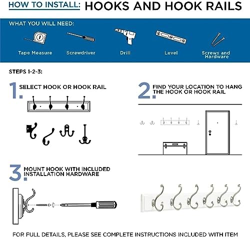 Franklin Brass Post (1-Pack) 27' Coat Rack Wall Mount White Hat Rack with 5 Hooks Mounted Hanging Hook Rail for Clothes, Towels, Purses, Bags, Kitchen, Entry, Closet Organization B48031K-480-R