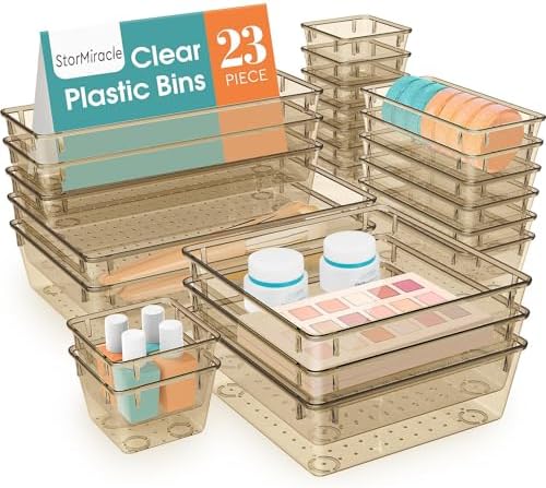 23 PCS Drawer Organizer Set, 5 Size Bathroom and kitchen organizer Trays