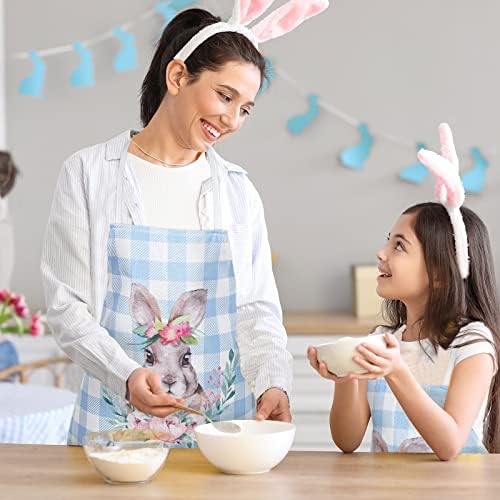Whaline 4 Pack Happy Easter Aprons Buffalo Plaid Chef Cooking Aprons Colorful Bunny Egg Flower Adjustable Washable Kitchen Apron Collection for Spring Dinner Baking BBQ Grilling Supplies