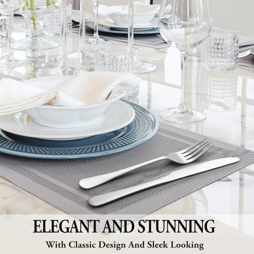 36 Pcs Silverware Set with Steak Knives for 6, Stainless Steel Flatware Set, Mirror Polished Cutlery Utensil Sets, Home Kitchen Eating Tableware Sets, Dishwasher Safe
