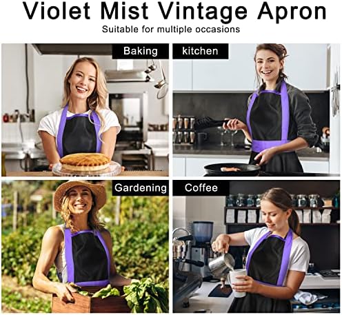 Violet Mist Cute Lovely Retro Aprons for Women Girls Lady Sexy Vintage Aprons Black Purple Vintage 50s Apron Halloween Christmas Apron Cooking Kitchen Ruffle Apron for Housewife Waitress Mother's Gift