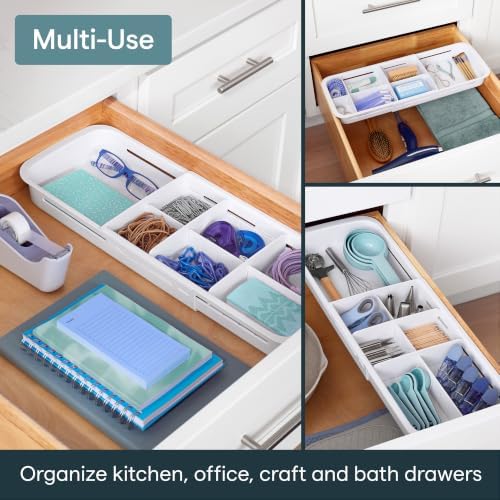 YouCopia DrawerFit Sliding Drawer Tray with Adjustable Dividers, Expandable Kitchen Storage Organizer, Speckled White