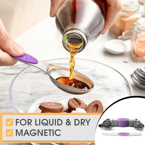 Spring Chef Stainless Steel Magnetic Measuring Spoons Set of 8, Orchid