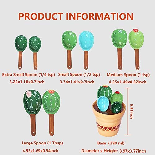 Cactus Measuring Spoons Set in Pot, Cute Ceramic Measuring Cups