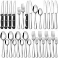 EUIRIO 24 Piece Silverware Set with Steak Knives Food Grade Stainless Steel Flatware Set for 4 Cutlery Utensil Set Mirror Polished Dishwasher Safe for Home Restaurant