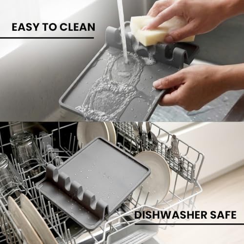 Zulay Kitchen Extra Large Silicone Utensil Rest with Drip Pad for Multiple Utensils - BPA-Free Heat-Resistant Spoon Rest & Spoon Holder for Stove Top - Kitchen Utensil Holder for Spoon - Gray