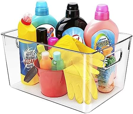 Clear Plastic Storage Bins, Perfect for Kitchen Organization or Pantry Organization and Storage, Laundry Room, Fridge, Freezer Organizer Plastic Storage Containers for Organizing, Cabinet Organizers