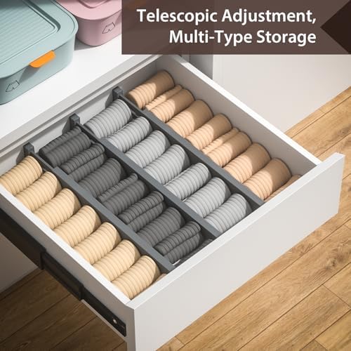 4 Pack Bamboo Drawer Dividers 17-22" Adjustable Kitchen Organizer, Gray