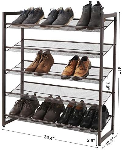 SONGMICS Metal Shoe Rack, 5-Tier Shoe Orgainzer, Holds 20-25 Pairs