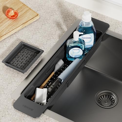 NiHome Extendable Kitchen Sink Caddy Extra Long Brush Sponge Storage Holder