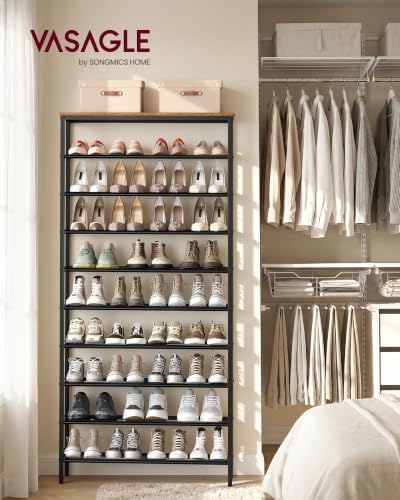 VASAGLE Shoe Rack with 9 Mesh Shelves and 1 Large Top for Bags, Steel Frame