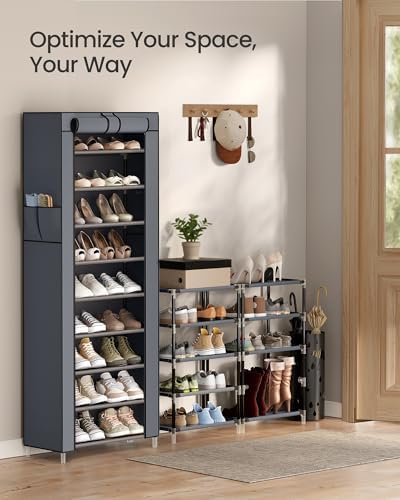 SONGMICS 10-Tier Shoe Rack with Cover, Shoe Storage Cabinet for 20 Pairs