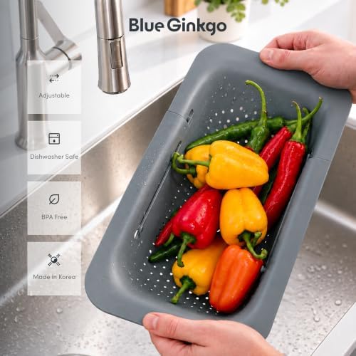 Blue Ginkgo Over Sink Colander, Extendable Kitchen Strainer, 2-Pack, Mix