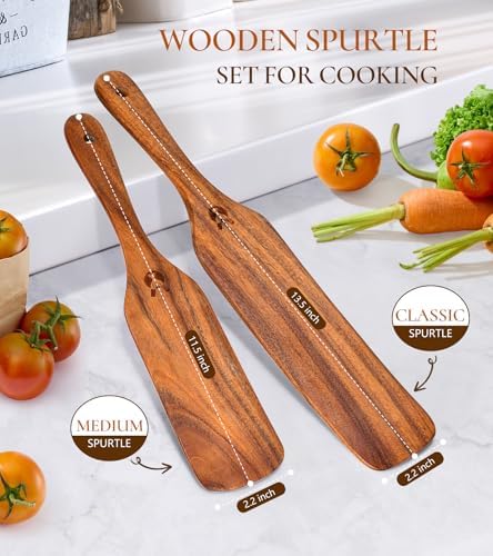 2Pcs Natural Wooden Spurtle for Sourdough Starter, Wooden Spoon for Cooking