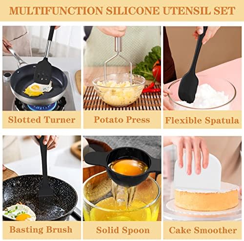 Silicone Cooking Kitchen Utensil Set, Umite Chef 43 PCS Heat Resistant Kitchen Utensils Gadget Set-Stainless Steel Handle- Kitchen Spatula Tools for Nonstick Cookware, Kitchen Accessories(Black)
