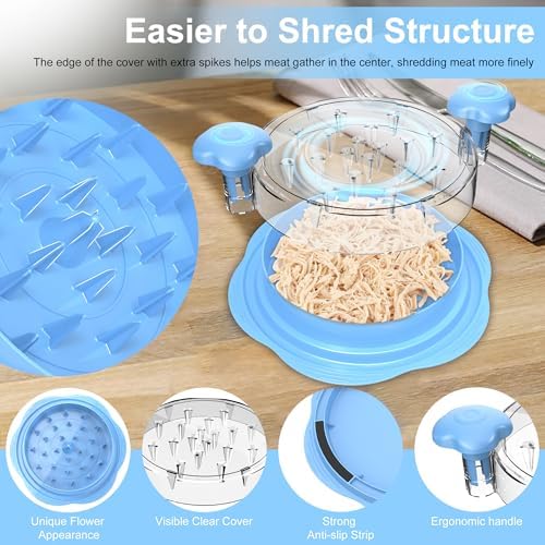 Chicken Shredder Tool Twist Large Meat Shredder with Brush&Fork, Sky Blue