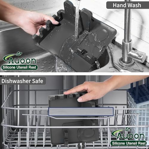 AUOON Silicone Utensil Rest with Lid Holder, Large, Gray