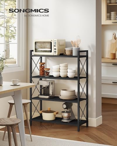 SONGMICS 4-Tier Steel Storage Rack, Shelving Unit with X Side Frames