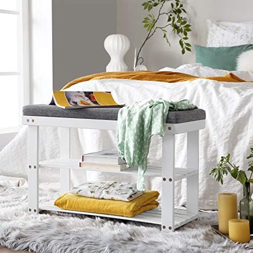 SONGMICS Bamboo Shoe Bench, 3-Tier Shoe Rack, 11.9 x 28.3 x 19.2 Inches