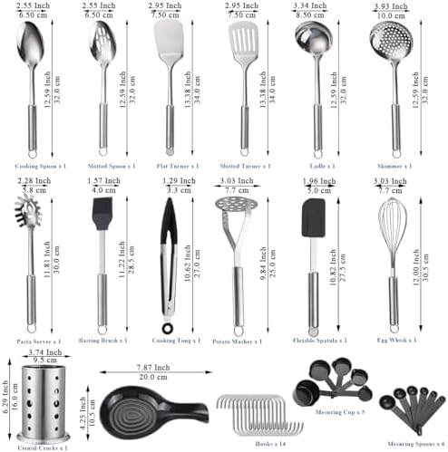 Kitchen Utensils Set, 39 Pieces Stainless Steel Cooking Utensils Set, Spoon Spatula Set with Sturdy Stainless Steel Utensil Holder, Dishwasher Safe