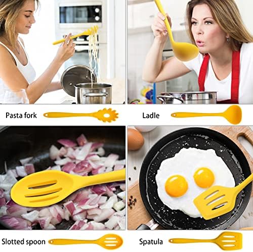 11 PCS Cooking Kitchen Utensils Set, Yellow Silicone Utensils Set