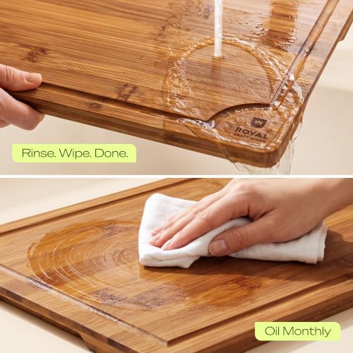 ROYAL CRAFT WOOD Wooden Cutting Boards for Kitchen Meal Prep & Serving - Bamboo Non Toxic Cutting Board Set with Deep Juice Groove Side Handles - Charcuterie & Chopping Butcher Block for Meat (4 Pcs)