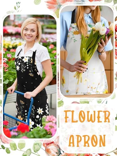 Bencailor 6 Pcs Wildflower Aprons for Women with Pockets, Waterproof