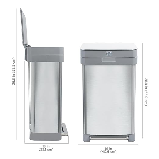Clorox 13 Gallon Trash Can - 50L Kitchen Trash Can - Rectangular Stainless - Image 8