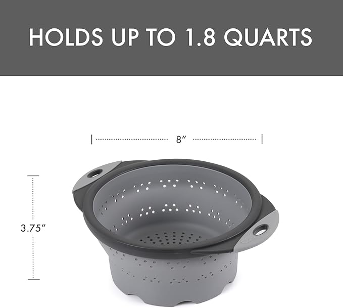 Dexas 8" Collapsible Silicone Colander in Cool Grey, Kitchen Strainer - Image 2