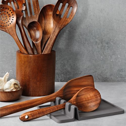 Zulay Kitchen Extra Large Silicone Utensil Rest with Drip Pad for Multiple Utensils - BPA-Free Heat-Resistant Spoon Rest & Spoon Holder for Stove Top - Kitchen Utensil Holder for Spoon - Gray