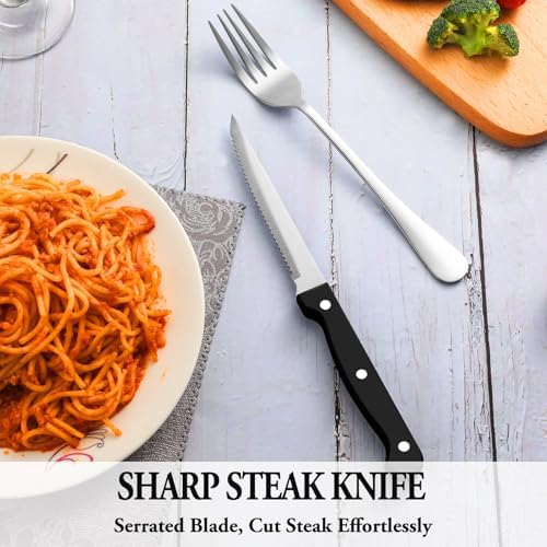 48 Pcs Silverware Set with Steak Knives for 8, Stainless Steel Flatware Set, Mirror Polished Cutlery Utensil Sets, Home Kitchen Eating Tableware Sets, Dishwasher Safe