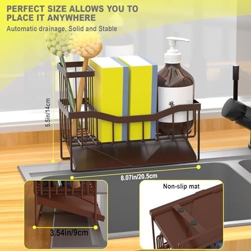 Fssvcd Maifan Sink Caddy Sponge Holder for Kitchen with Brush Holder and Stainless Steel Self Drain Tray, Rustproof Kitchen Sink Organizer for Sponge, Soap Dispenser Storage Accessories