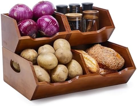 HYPIGO Wood Pantry Organizers and Storage, Stackable Wood Storage Bins