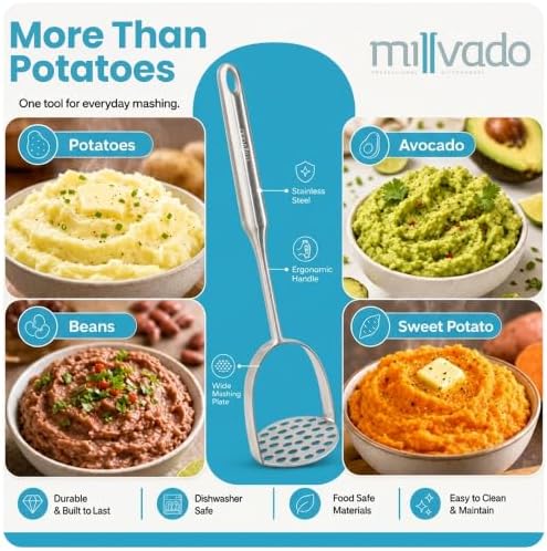 Millvado Potato Masher Stainless Steel, Mashed Potatoes - 12.5 In. Utensil