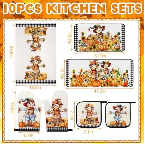 Fanfanwin 10 Pcs Fall Thanksgiving Pumpkin Kitchen Decor Set Scarecrow