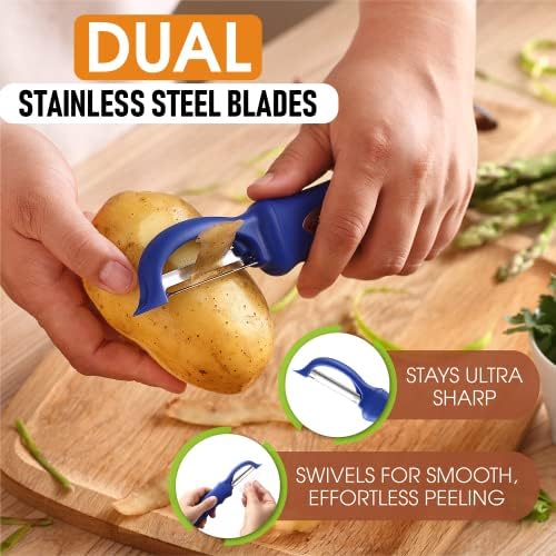 Spring Chef Swivel Potato Peeler for Kitchen w/Soft Grip Handle, Sapphire