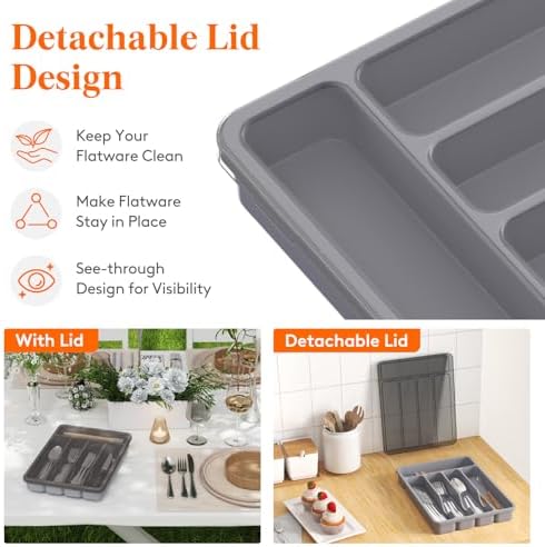 Lifewit Silverware Organizer with Lid, Covered Utensil Tray, 9.5x12.7