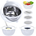 4-1 Strainer with Bowl Set - Rotatable Colander for Kitchen(Patented) - Strainers and Colanders - Pasta Strainer with New Upgraded Graters for Fruit Veggie Fun Kitchen Presents - White